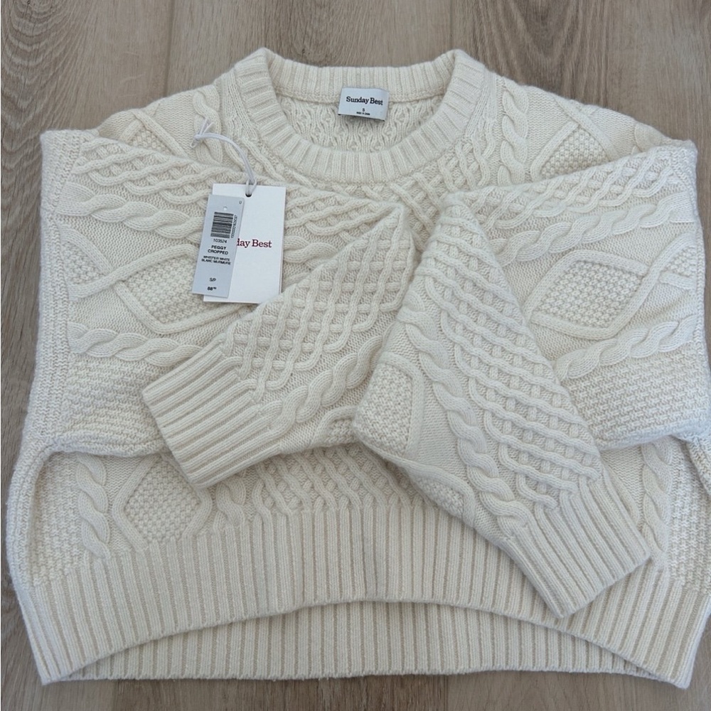 Sunday Best Aritzia Peggy cropped Cable Knit Sweater small - Picture 2 of 5